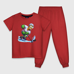 Пижама хлопковая детская Гомер Симпсон - крутой хоккеист, цвет: красный