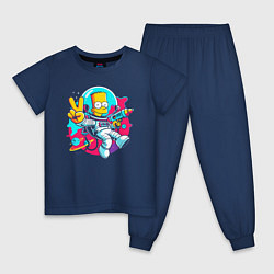 Пижама хлопковая детская Барт Симпсон в космосе с лазерным пистолетом, цвет: тёмно-синий