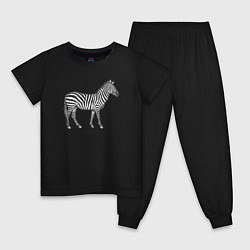 Пижама хлопковая детская Гравюра зебра в профиль, цвет: черный