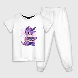 Пижама хлопковая детская Фиолетовый дракон в свитере, цвет: белый