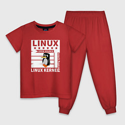 Пижама хлопковая детская Пингвин программист системы линукс, цвет: красный