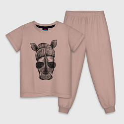 Пижама хлопковая детская Носорог хипстер, цвет: пыльно-розовый