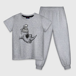 Пижама хлопковая детская Носорог модный, цвет: меланж