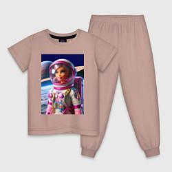 Пижама хлопковая детская Барби - крутой космонавт, цвет: пыльно-розовый