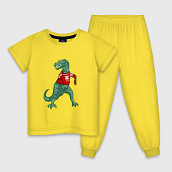 Пижама хлопковая детская Динозавр в новогоднем свитере, цвет: желтый