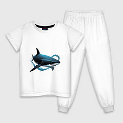 Пижама хлопковая детская Акула портрет, цвет: белый
