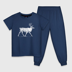 Пижама хлопковая детская Северный олень белый, цвет: тёмно-синий