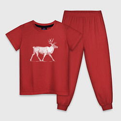Пижама хлопковая детская Северный олень белый, цвет: красный