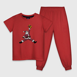 Пижама хлопковая детская Jumping Santa, цвет: красный