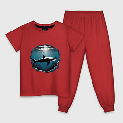 Пижама хлопковая детская Акула в океане, цвет: красный