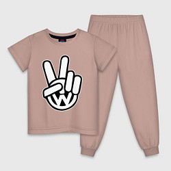 Пижама хлопковая детская Volkswagen peace, цвет: пыльно-розовый