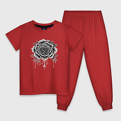 Пижама хлопковая детская Черно белая роза цветы, цвет: красный
