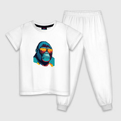 Пижама хлопковая детская Стильная горилла, цвет: белый