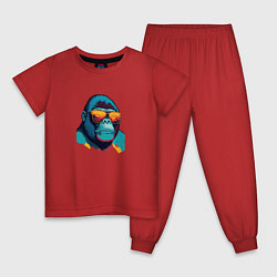 Пижама хлопковая детская Стильная горилла, цвет: красный