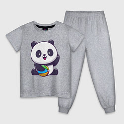 Пижама хлопковая детская Панда с мячиком, цвет: меланж