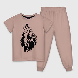 Пижама хлопковая детская Воющий волк, цвет: пыльно-розовый