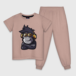 Пижама хлопковая детская Music monkey, цвет: пыльно-розовый