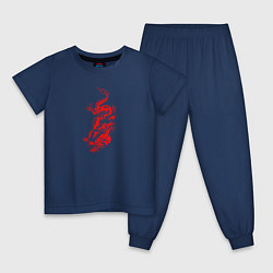 Пижама хлопковая детская Японский красный дракон, цвет: тёмно-синий