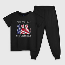 Пижама хлопковая детская Гордый и сумасшедший американский кошатник, цвет: черный