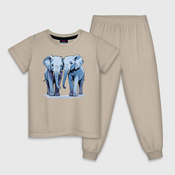 Пижама хлопковая детская Друзья-слоны, цвет: миндальный