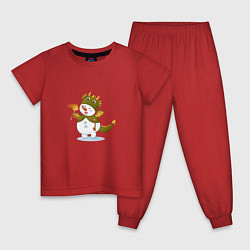 Пижама хлопковая детская Снеговик в костюме дракона, цвет: красный