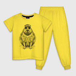 Пижама хлопковая детская Капибара-хипстер анфас, цвет: желтый