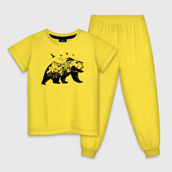 Пижама хлопковая детская Силуэт тайги в медведе, цвет: желтый