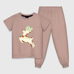 Пижама хлопковая детская Имбирный пряник олень, цвет: пыльно-розовый