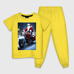 Пижама хлопковая детская Дед мороз на байке, цвет: желтый
