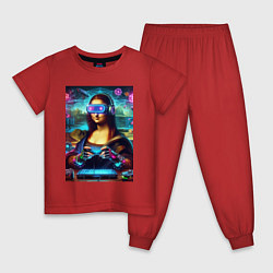 Пижама хлопковая детская Mona Lisa is an avid gamer - cyberpunk, цвет: красный