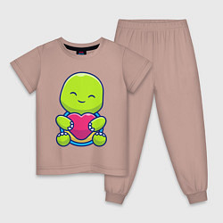 Пижама хлопковая детская Черепашка с сердцем, цвет: пыльно-розовый