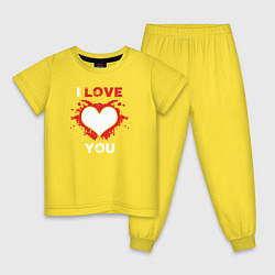 Пижама хлопковая детская I love you heart, цвет: желтый