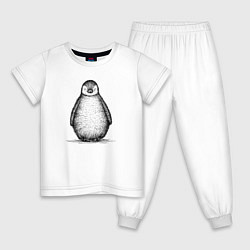 Пижама хлопковая детская Пингвиненок спереди, цвет: белый