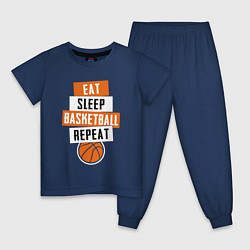 Пижама хлопковая детская Eat sleep basketball, цвет: тёмно-синий