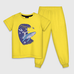 Пижама хлопковая детская Космонавт верхом на ките, цвет: желтый