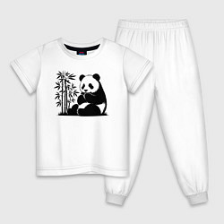 Пижама хлопковая детская Сидящая чёрная панда рядом с бамбуком, цвет: белый