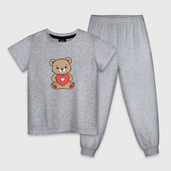 Пижама хлопковая детская Медвежонок с сердечком, цвет: меланж