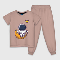 Пижама хлопковая детская Звёздный космонавт, цвет: пыльно-розовый