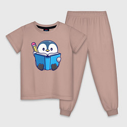 Пижама хлопковая детская Пингвин ученик, цвет: пыльно-розовый