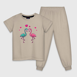 Пижама хлопковая детская Flamingo love, цвет: миндальный
