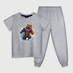 Пижама хлопковая детская Пробуждение медведя, цвет: меланж