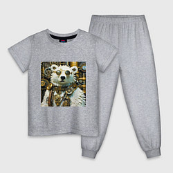 Пижама хлопковая детская Северный медведь воин в очках в стиле стимпанк, цвет: меланж