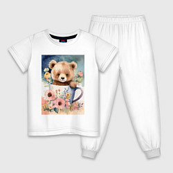 Пижама хлопковая детская Медвежонок в кружке, цвет: белый