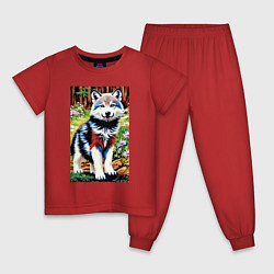 Пижама хлопковая детская Прикольный милый волчонок, цвет: красный
