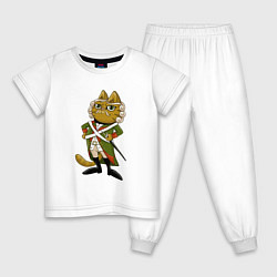 Пижама хлопковая детская Кот-солдат, цвет: белый