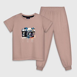 Пижама хлопковая детская Фотоаппарат акварель, цвет: пыльно-розовый