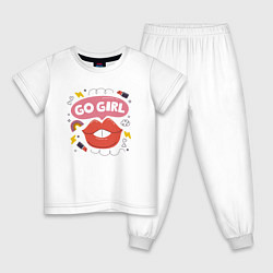 Пижама хлопковая детская Go girl lips, цвет: белый