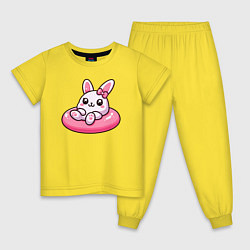 Пижама хлопковая детская Смешной розовый кролик в надувном круге, цвет: желтый
