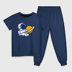 Пижама хлопковая детская Обнимаю сатурн, цвет: тёмно-синий