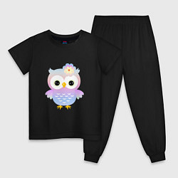 Пижама хлопковая детская Милая Сова разноцветная, цвет: черный